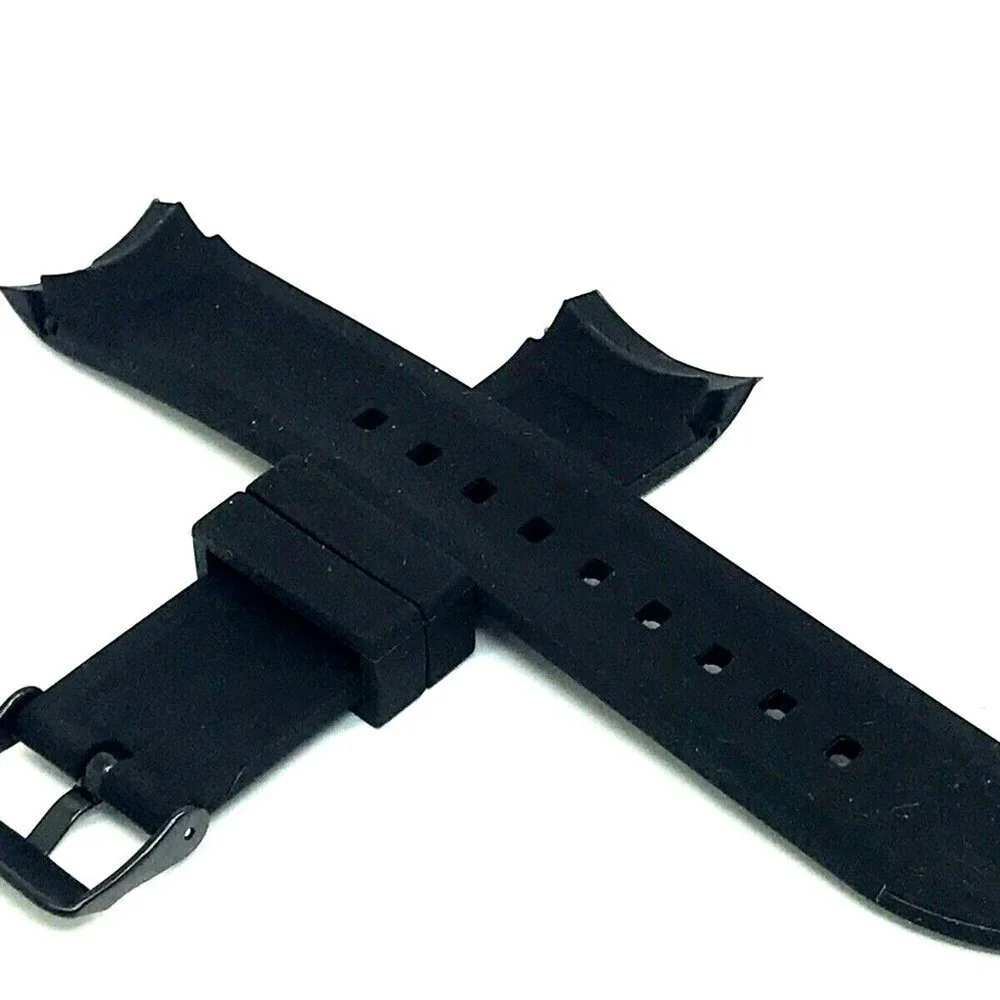 Men's Watch Band Replacement Black Rubber Strap 22mm Lug Grooved Black Buckle